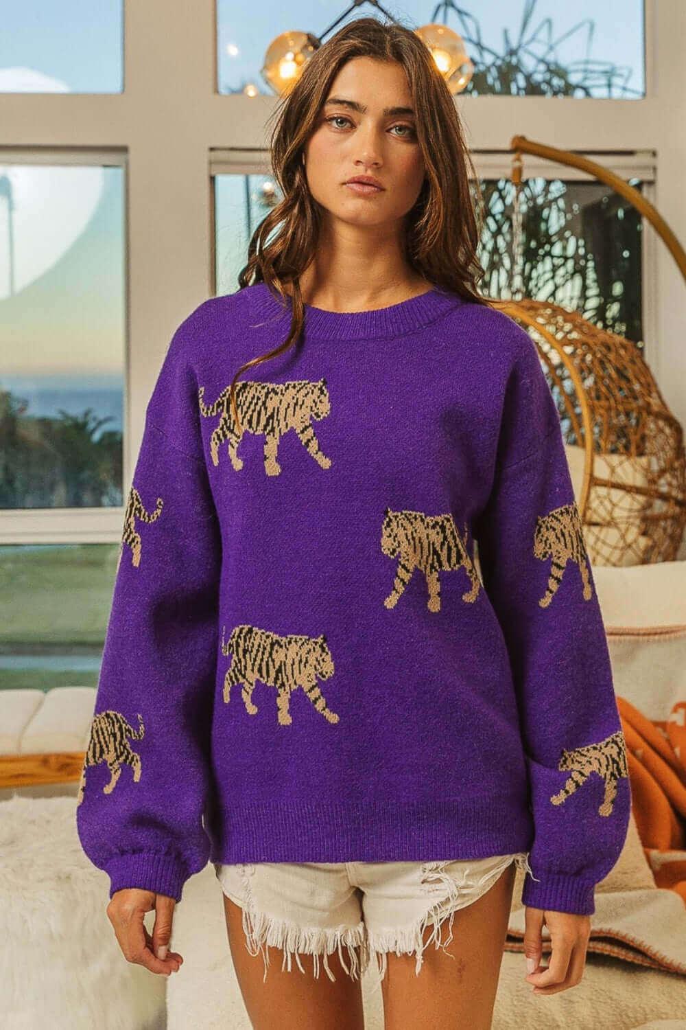 Bibi Tiger Pattern Long Sleeve comfort Sweater