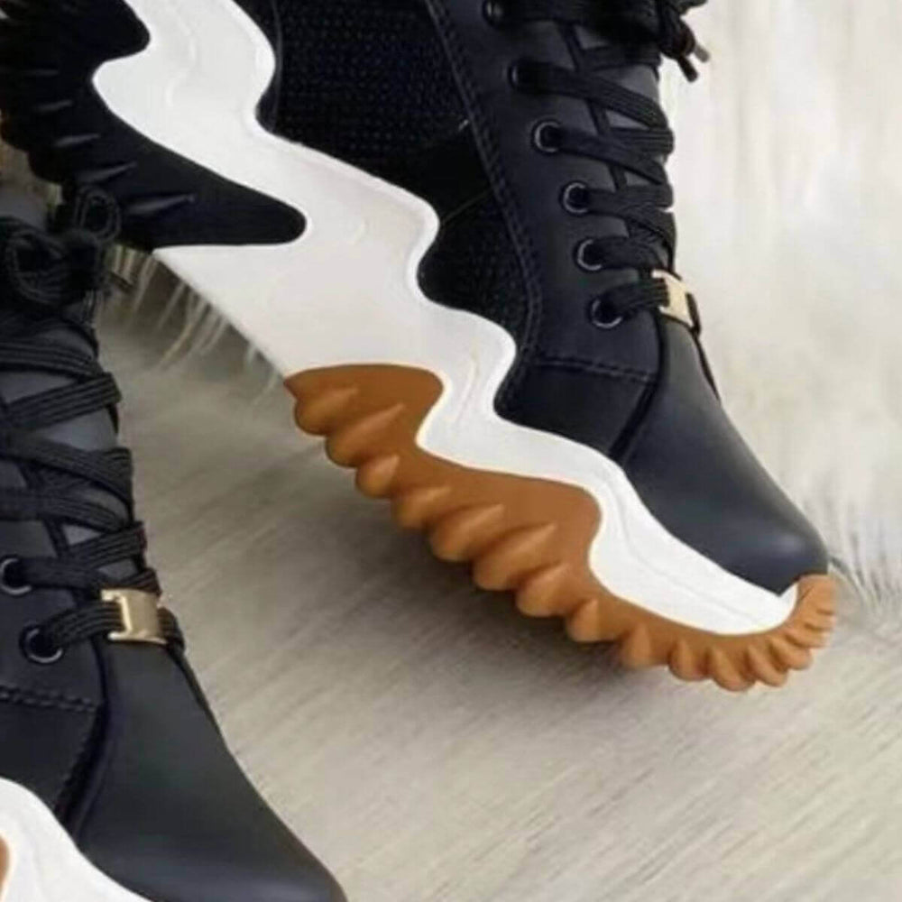 Lace-Up PU Leather Platform Sneakers Confident Style