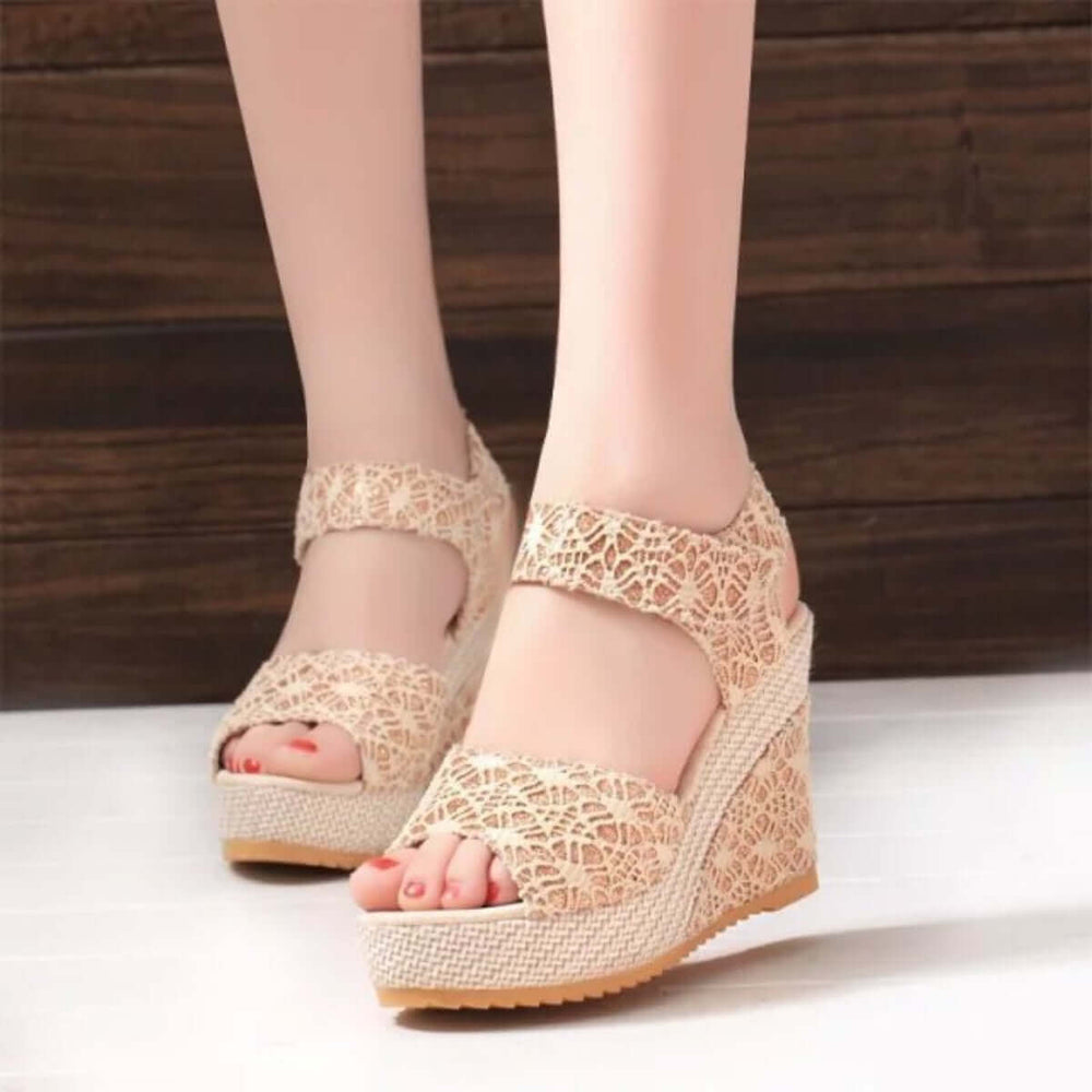 Lace Detail Ladies Open Toe High Heel Sandals