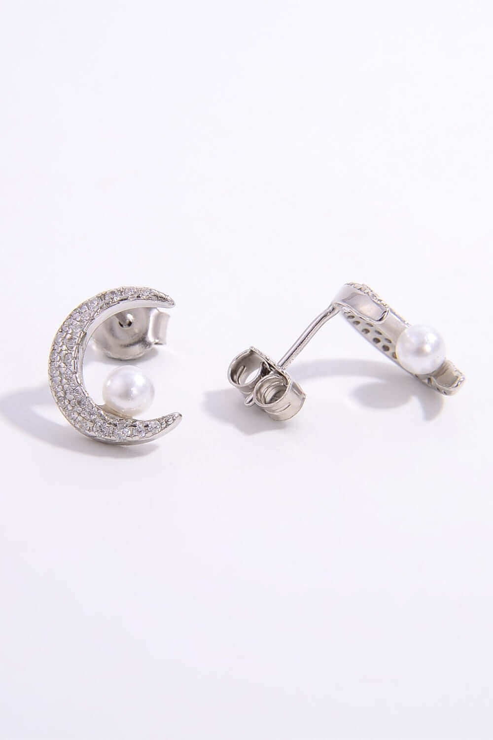 Pearl Sterling Silver Zircon Moon Shape Earrings
