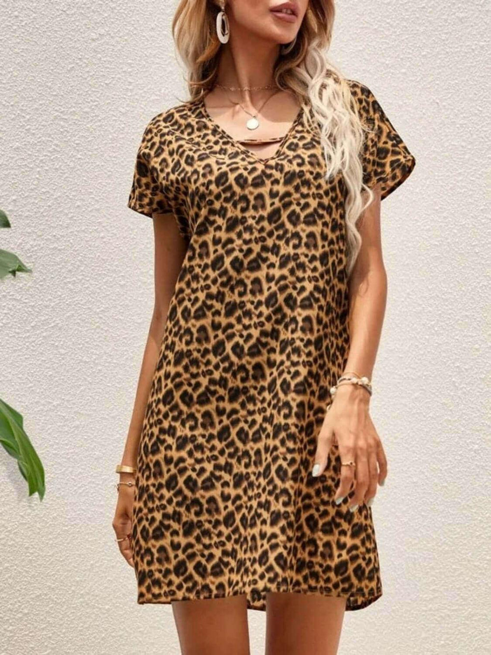 Leopard Short Sleeve Mini Opaque Sexy Dress