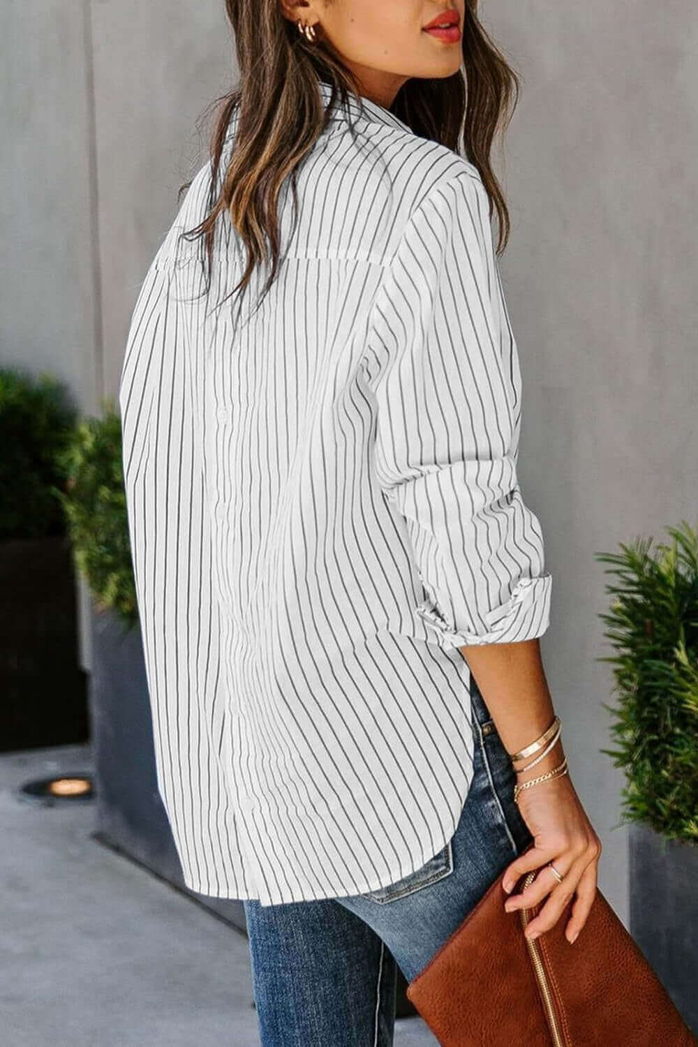 Striped Button Up  comfortable Classic Long Sleeve Shirt