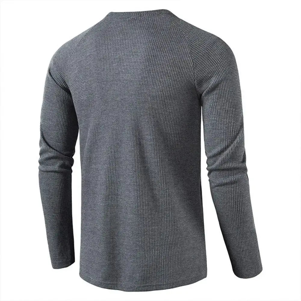 Men's Grey Waffle, Henley Casual Solid Breathable High Quality