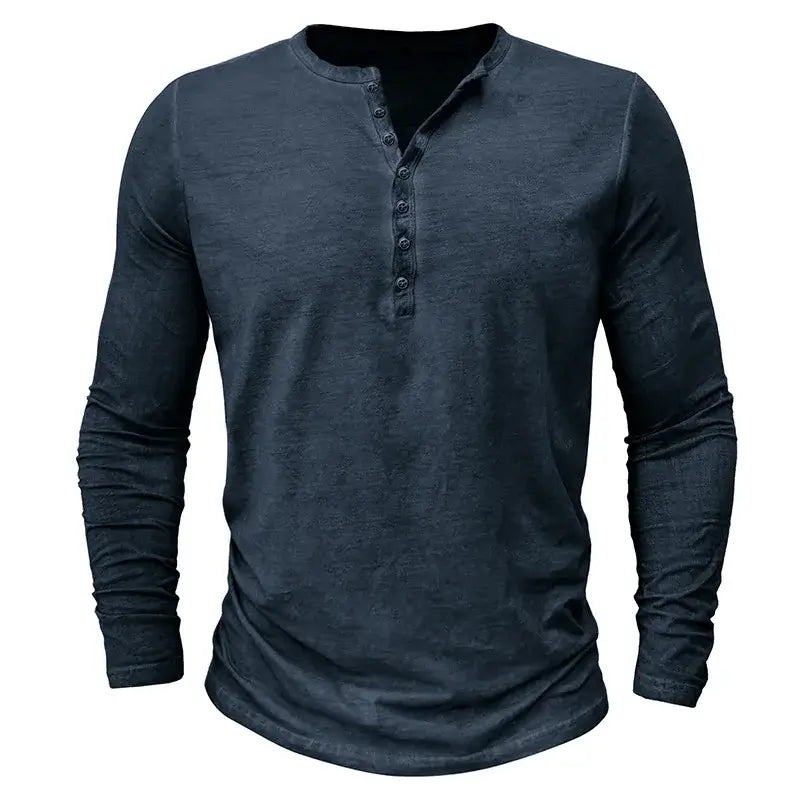 Spring Henery Neck Long Sleeve T-shirt Men Solid Casual