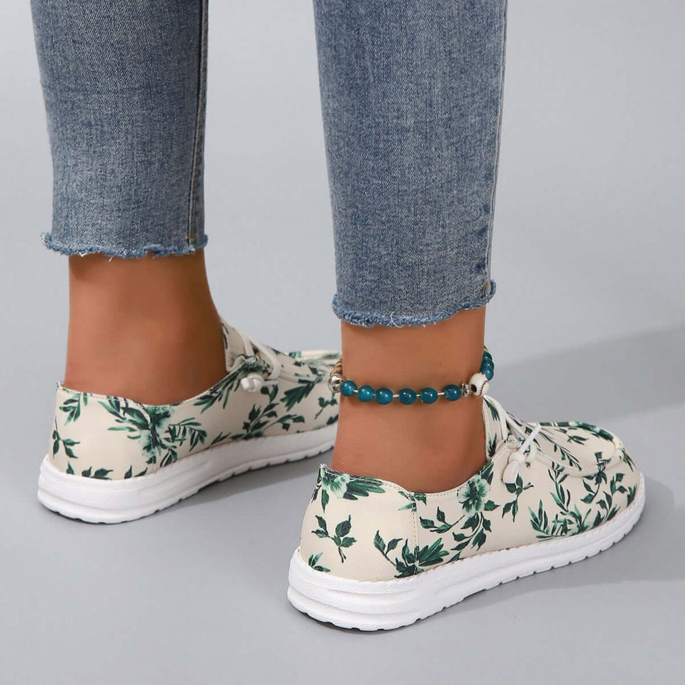 Printed Round Toe Flat Sneakers Comfortable Stylish